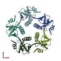 PDB entry 1rcv coloured by chain, front view.