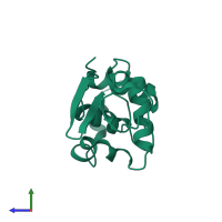 Monomeric assembly 1 of PDB entry 1rfp coloured by chemically distinct molecules, side view.