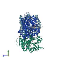 PDB entry 1rje coloured by chain, side view.