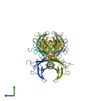 PDB entry 1rlb coloured by chain, side view.