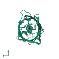 PDB entry 1rmp coloured by chain, side view.