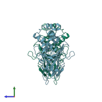 PDB entry 1rpm coloured by chain, side view.