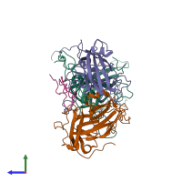 PDB entry 1ruc coloured by chain, side view.