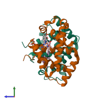 PDB entry 1rvw coloured by chain, side view.