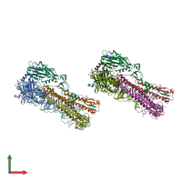 PDB entry 1rvz coloured by chain, front view.