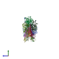 PDB entry 1rvz coloured by chain, side view.