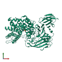 PDB entry 1rw9 coloured by chain, front view.