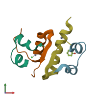 PDB entry 1rwe coloured by chain, front view.