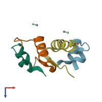 PDB entry 1rwe coloured by chain, top view.