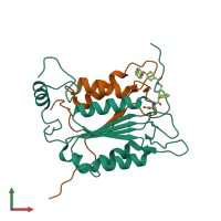 PDB entry 1rwx coloured by chain, front view.