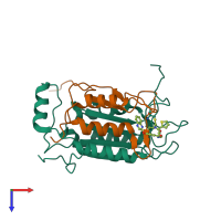 PDB entry 1rwx coloured by chain, top view.
