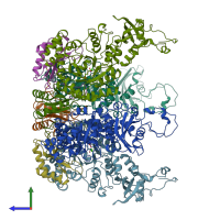 PDB entry 1rxo coloured by chain, side view.