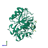 PDB entry 1s01 coloured by chain, side view.