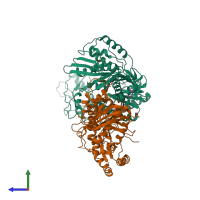 PDB entry 1s1t coloured by chain, side view.