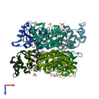 PDB entry 1s57 coloured by chain, top view.