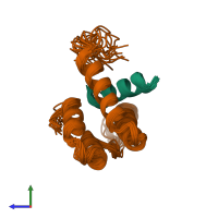 PDB entry 1s5q coloured by chain, ensemble of 20 models, side view.