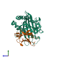 PDB entry 1s9w coloured by chain, side view.
