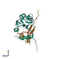 PDB entry 1sc4 coloured by chain, side view.
