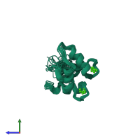 PDB entry 1scv coloured by chain, ensemble of 20 models, side view.