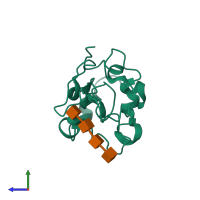 Monomeric assembly 1 of PDB entry 1sf6 coloured by chemically distinct molecules, side view.