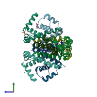 PDB entry 1sfk coloured by chain, side view.