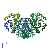 PDB entry 1sfk coloured by chain, top view.