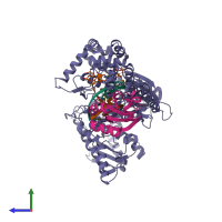 PDB entry 1sl2 coloured by chain, side view.