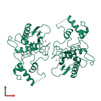 Homo dimeric assembly 1 of PDB entry 1slm coloured by chemically distinct molecules, front view.