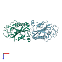 PDB entry 1smn coloured by chain, top view.