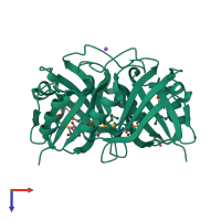 Homo dimeric assembly 1 of PDB entry 1ss4 coloured by chemically distinct molecules, top view.