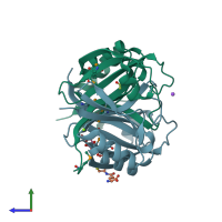 PDB entry 1ss4 coloured by chain, side view.