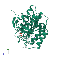 PDB entry 1sue coloured by chain, side view.