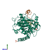 PDB entry 1svg coloured by chain, side view.