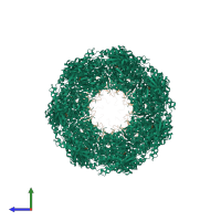 Hetero 21-meric assembly 1 of PDB entry 1sx4 coloured by chemically distinct molecules, side view.