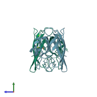 PDB entry 1sxs coloured by chain, side view.