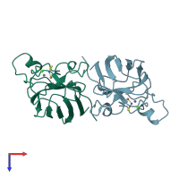 PDB entry 1sxs coloured by chain, top view.