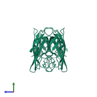 Superoxide dismutase [Cu-Zn] in PDB entry 1sxs, assembly 1, side view.