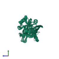 PDB entry 1t0v coloured by chain, ensemble of 20 models, side view.