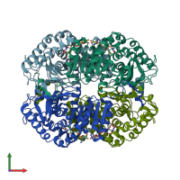 PDB entry 1t2f coloured by chain, front view.