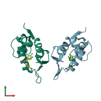 PDB entry 1t4e coloured by chain, front view.
