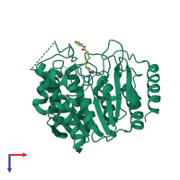 PDB entry 1t69 coloured by chain, top view.