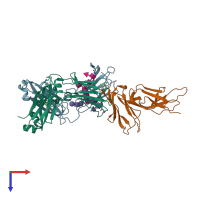 PDB entry 1t83 coloured by chain, top view.