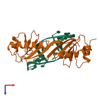 Hetero trimeric assembly 1 of PDB entry 1tgh coloured by chemically distinct molecules, top view.