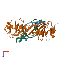 PDB entry 1tgh coloured by chain, top view.