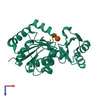PDB entry 1tj5 coloured by chain, top view.