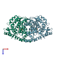 PDB entry 1tok coloured by chain, top view.