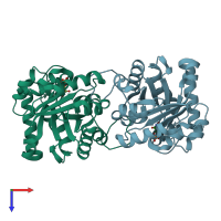 PDB entry 1tpu coloured by chain, top view.