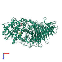 PDB entry 1tqs coloured by chain, top view.