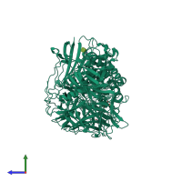 PDB entry 1tqt coloured by chain, side view.
