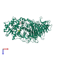 PDB entry 1tqt coloured by chain, top view.